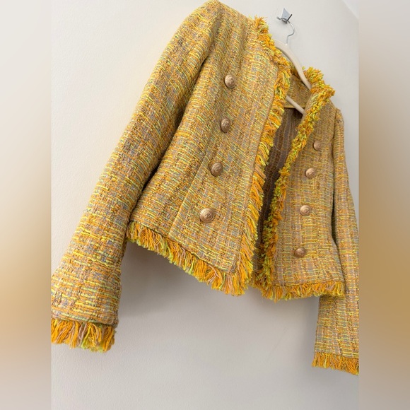 L’AGENCE Tinlee Blazer in Yellow Multi Tweed open front jacket Chanel-like, sz 0 - Picture 10 of 17